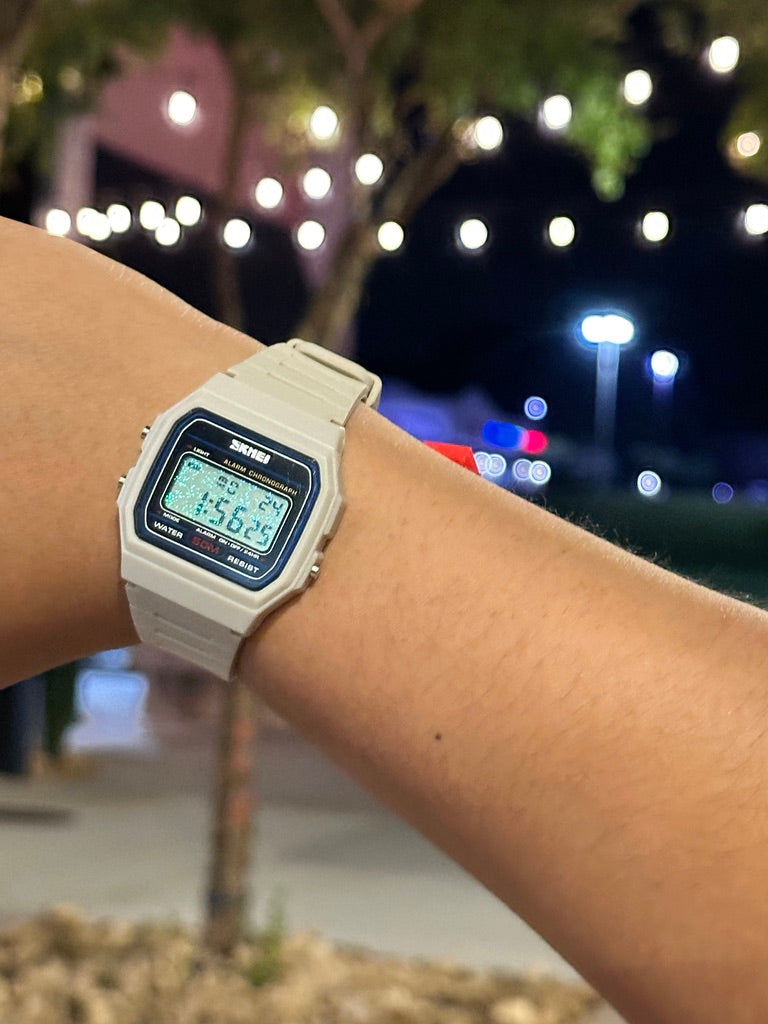 Retro Beige Star Field Skmei Digital Watch - Rainbow Holo Mod