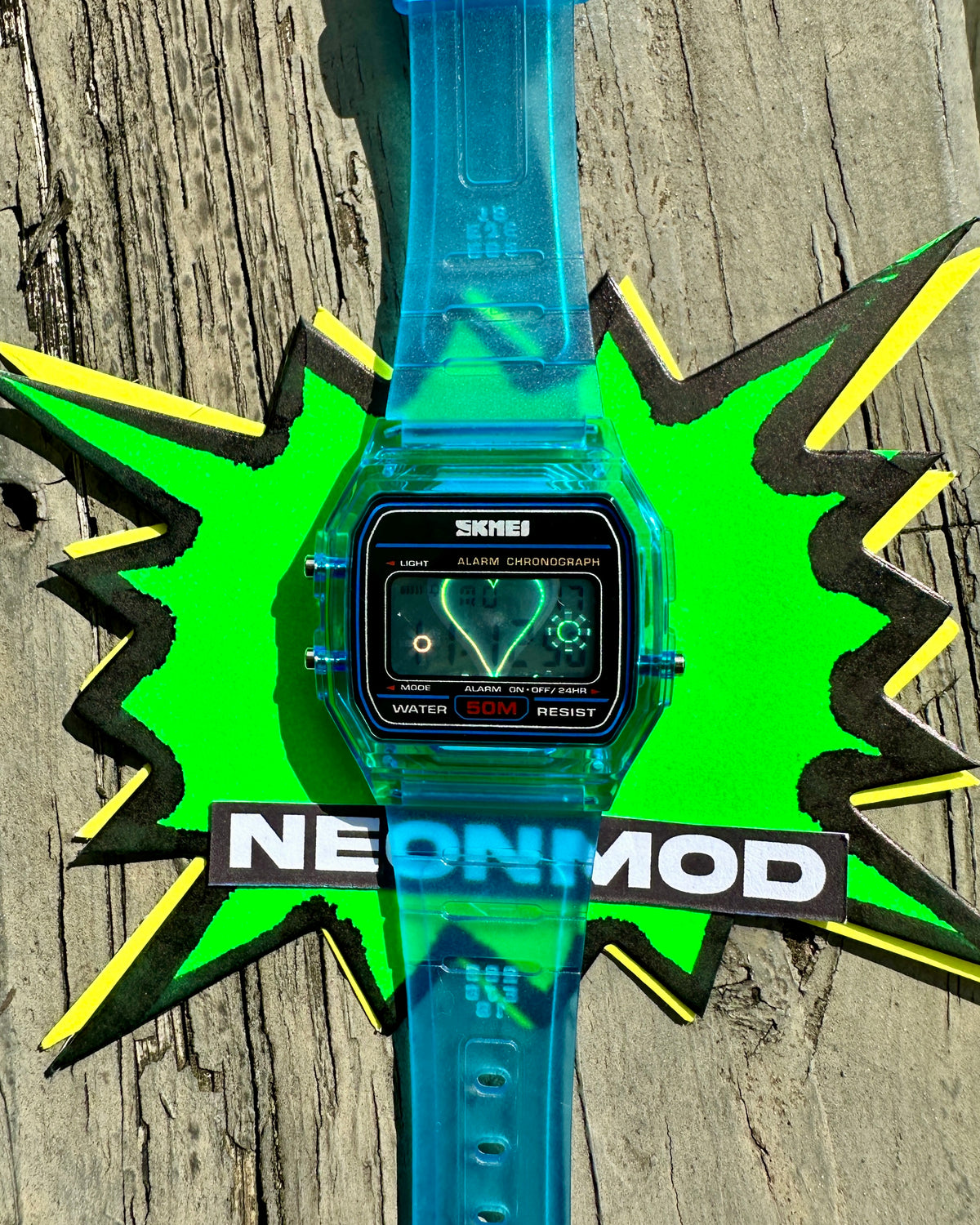 Blue Holo Watch - Rainbow Holographic Heart - Clear SKMEI Digital Watch