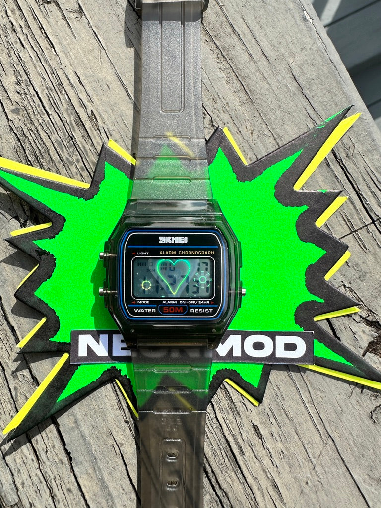Black Holo Watch - Rainbow Holographic Heart - Clear Jelly SKMEI Digital Watch