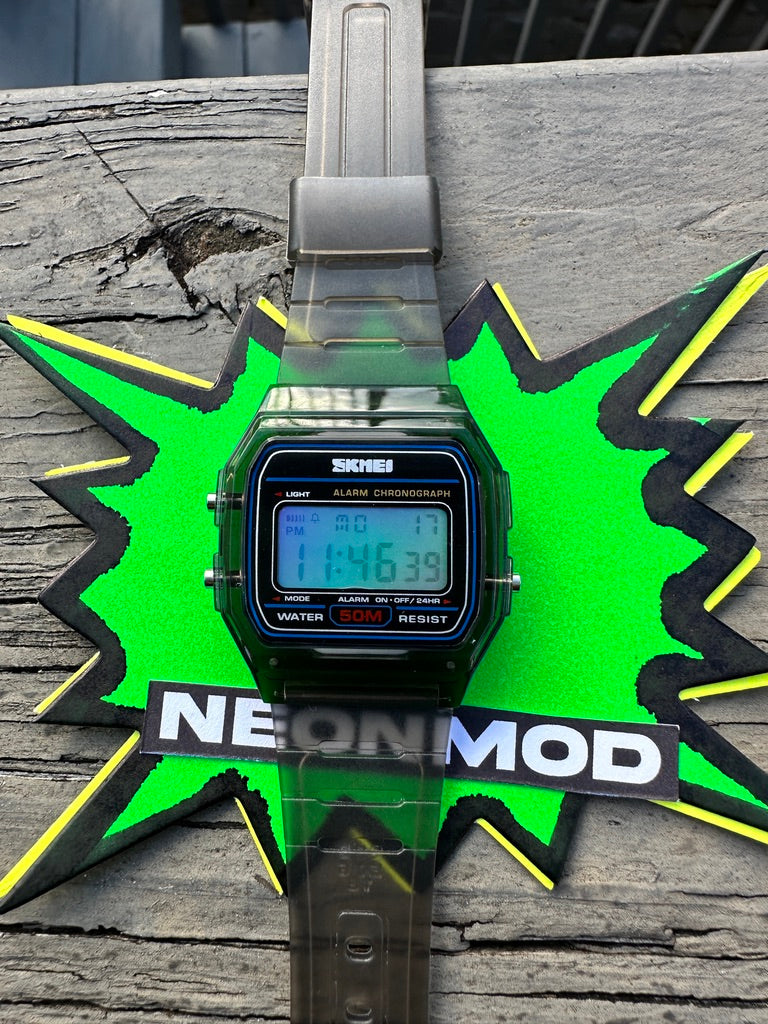 Black Transparent Digital Watch – Rainbow Holographic Full Screen Mod - SKMEI