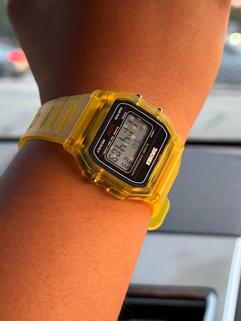 Yellow Star Field Skmei Digital Watch - Rainbow Holo Mod