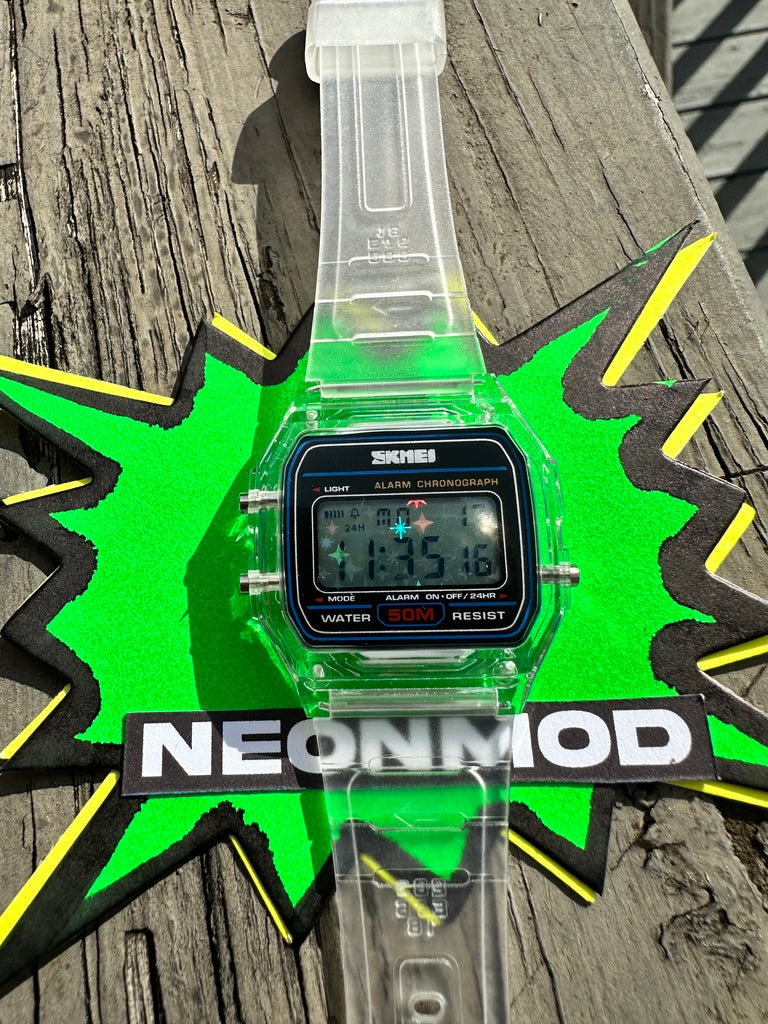 Transparent Holo Watch - Rainbow Holographic Star Burst Mod - Clear SKMEI Digital Watch
