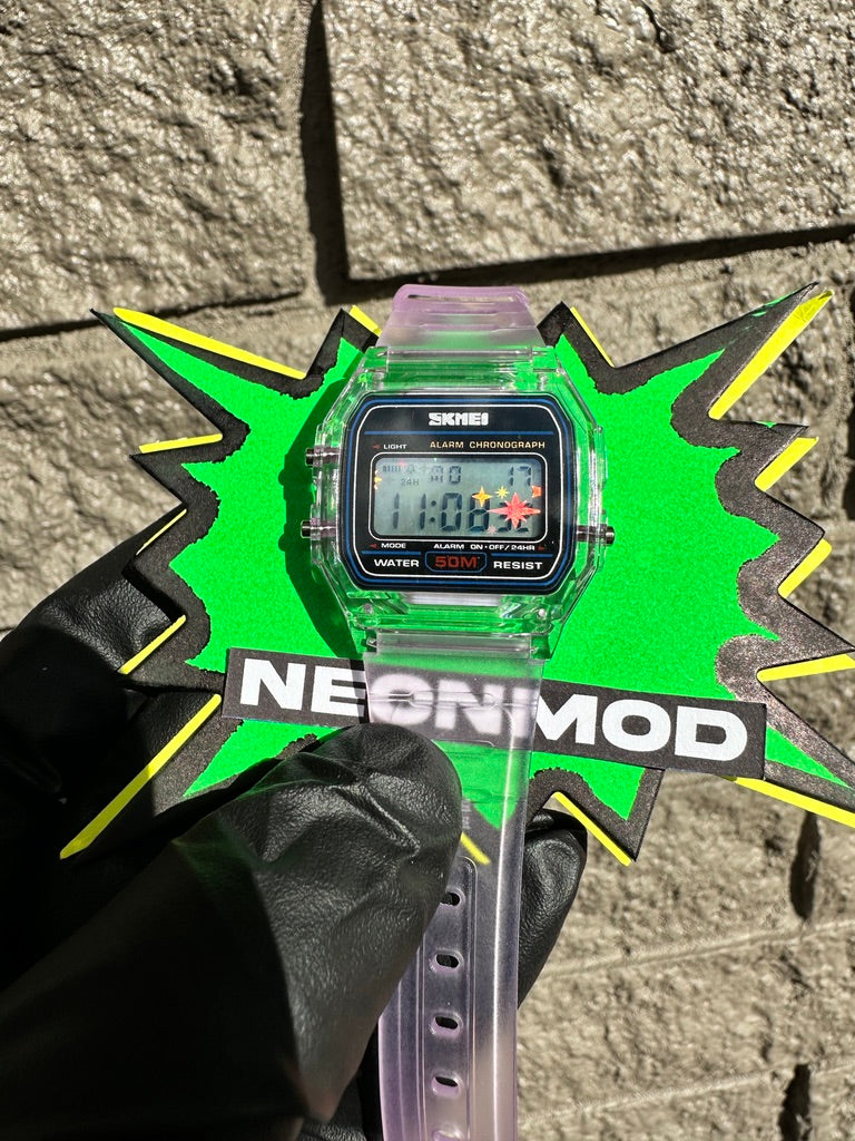 Purple Holo Watch - Rainbow Holographic Star Burst - Clear SKMEI Digital Watch