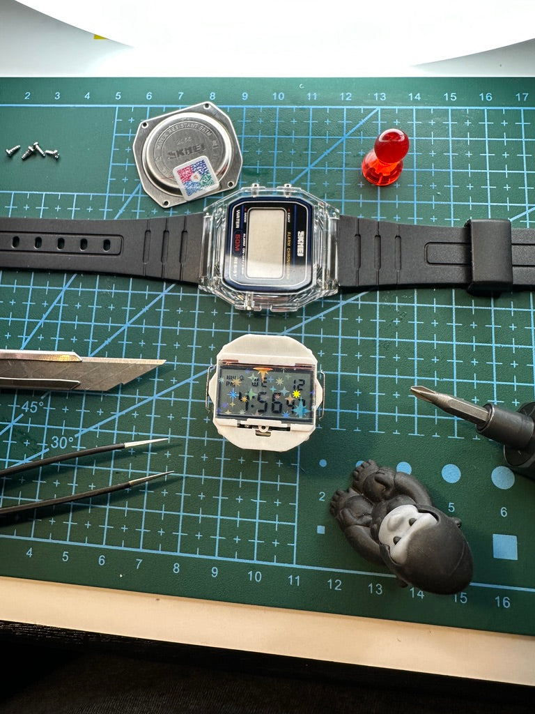 Midnight Ice Starburst Skmei Digital Watch - Rainbow Holo Mod - Clear and Black